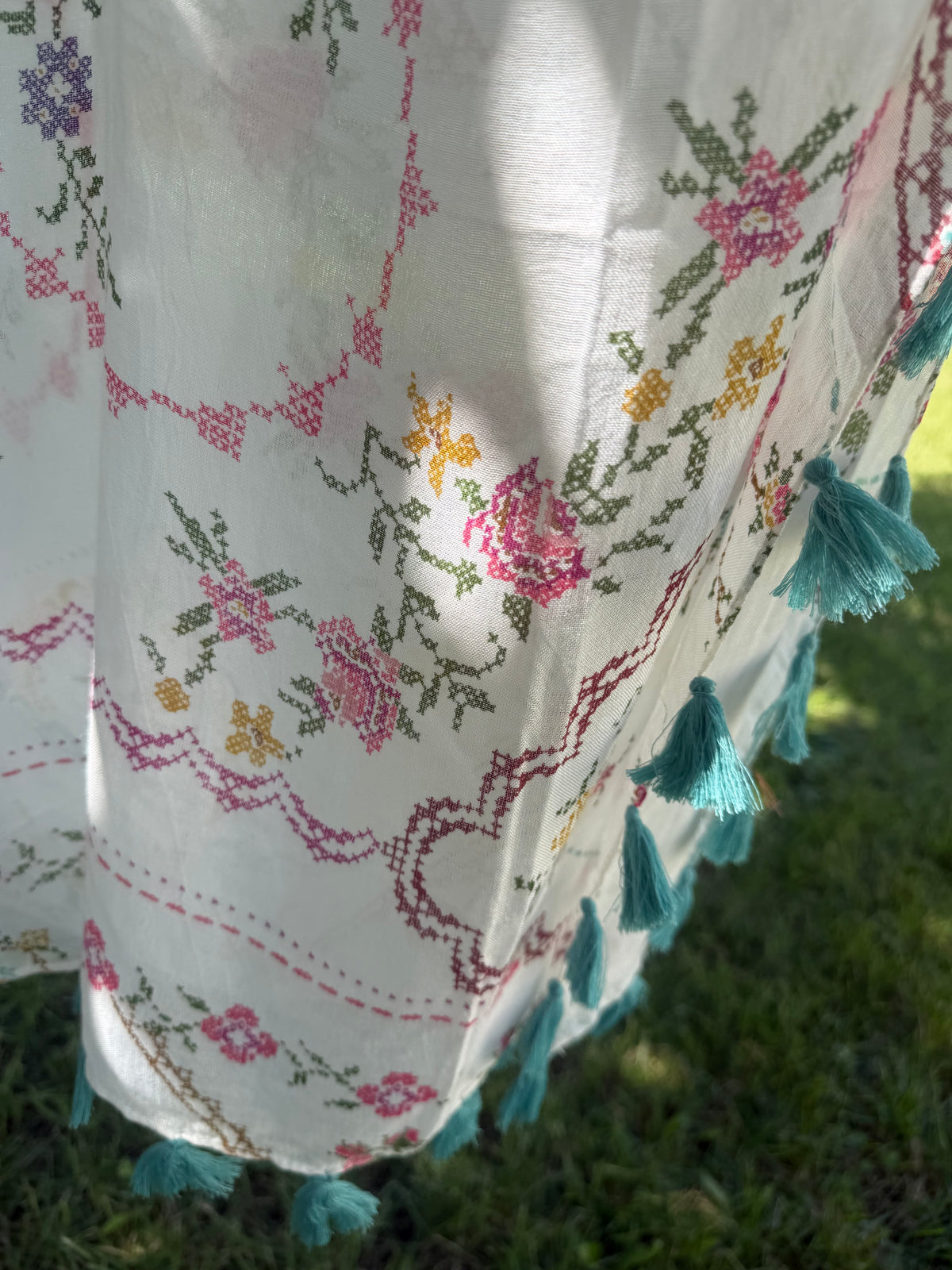 Natural Life Floral Cross Stitch Scarf