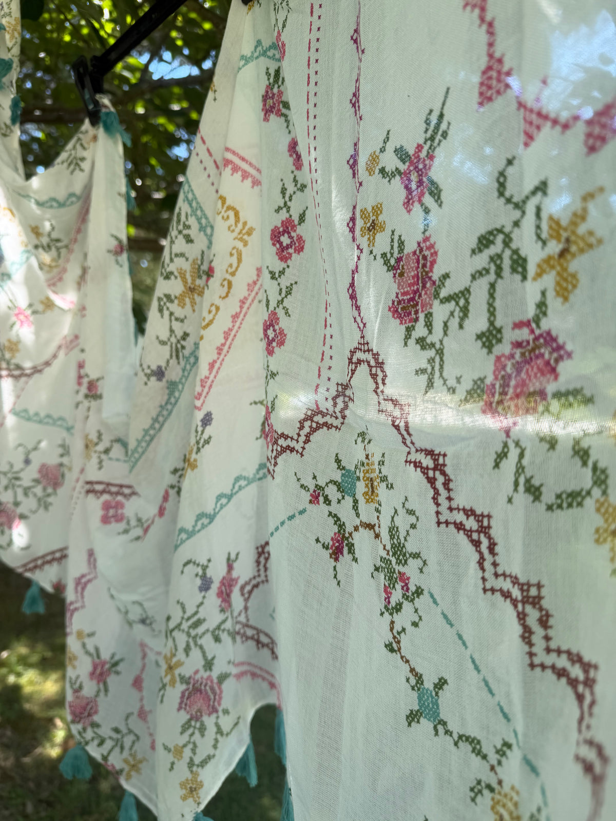 Natural Life Floral Cross Stitch Scarf