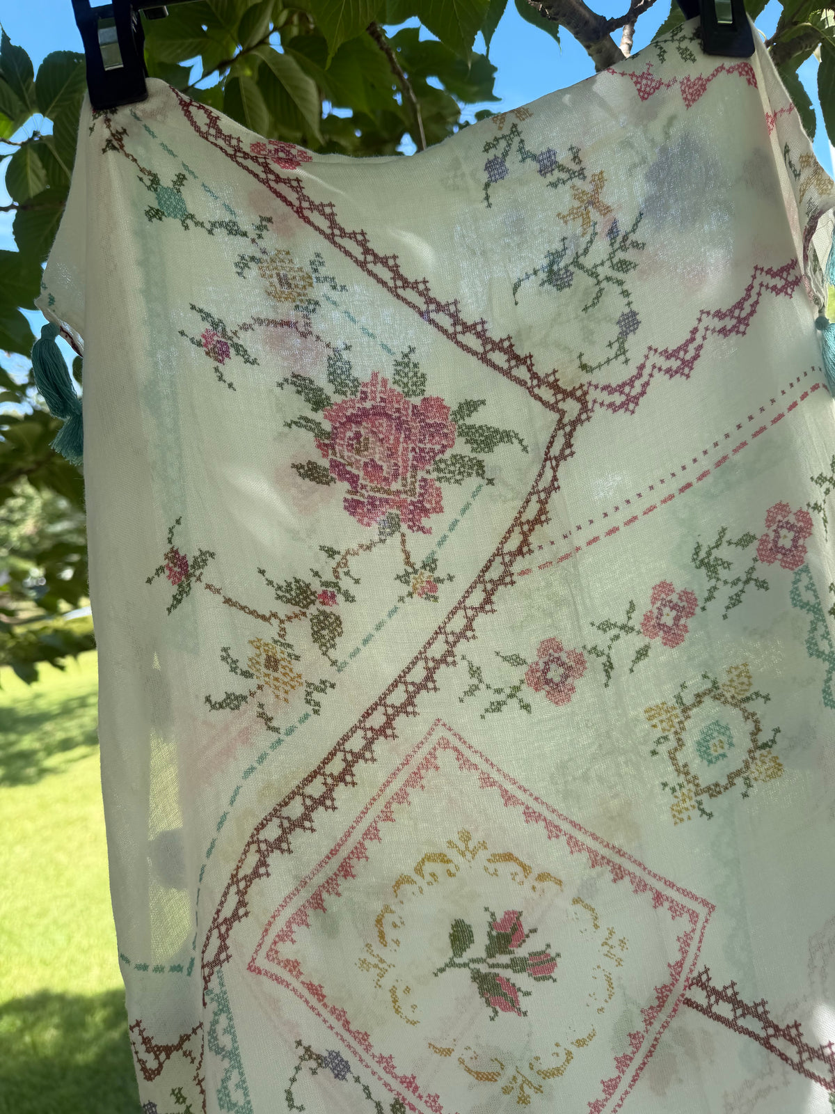 Natural Life Floral Cross Stitch Scarf