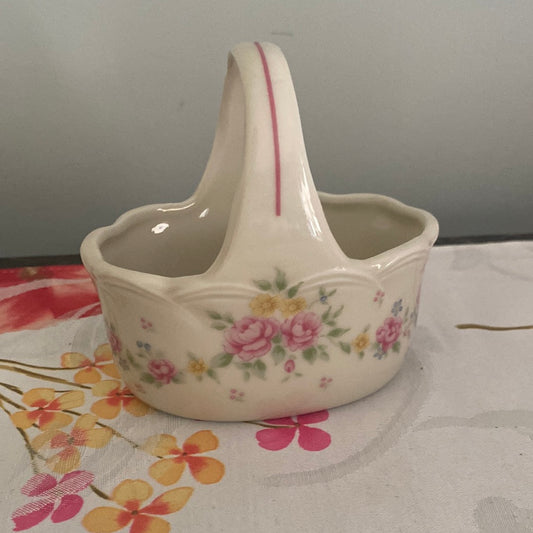 Vintage Cream China Roses Basket Pincushion Base
